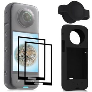 FitStill Silicone Protective Cover Case+Screen Protectors+Lens Guards Cap Compatible with Insta360x3 Accessories Kit Easy Installation LCD Tempered Glass 9H Hardness Scratch Resista