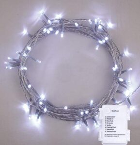 ANSIO Christmas Lights Timer Indoor Outdoor Fairy Lights Festive Wedding Bedroom Novelty Decorations Tree String Lights Battery Powered (100 LED Cool White Clear Cable)            [Energy Class F]