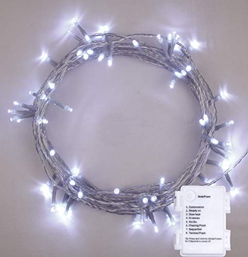 ANSIO Christmas Lights Timer Indoor Outdoor Fairy Lights Festive Wedding Bedroom Novelty Decorations Tree String Lights Battery Powered (100 LED Cool White Clear Cable)            [Energy Class F]