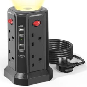 Black Extension Lead with USB Solts and Night Light