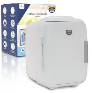 CUQOO 4L Portable Mini Fridge for Bedrooms Quiet - White - Luxury Table Top Fridge Fits 6 Cans | Makeup & Skincare Fridge | Small Fridge for Office - Beauty Fridge - Car Fridge - Powerful Mini Fridges            [Energy Class A]