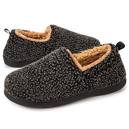 Buffeet Men's Warm Memory Foam House Slippers with Fuzzy Faux Fleece