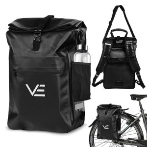 VELOJA Bike Bag with Backpack Function - Waterproof - Waterproof - 3 in 1 Bicycle Bag for Pannier Rack - Laptop Compartment - Bottle Holder - 4 Colours - Up to 30 Litres