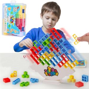 Dimoxii 64 Pcs Tower Balance Game with Plastic Box
