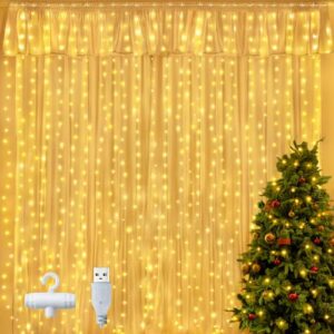 Ollny Christmas Curtain Fairy Lights - 300LED 3x3m Xmas Waterfall Window Lights with 10 Hooks