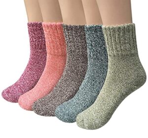 YSense Snug 5 Pairs Thermal Women Socks Winter Wool Warm Knitting Ladies Socks Vintage Style Soft Cotton Thick Women Bed Sock Multicoloured for Womens