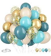Blue and Green Balloons, 60Pcs Navy Blue Green Balloons, 12 Inch Fruit Green Blue Confetti Balloo...