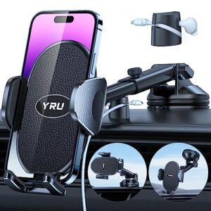 YRU Car Phone Holder Mount【80LBS Strongest Suction & Military-Grade】 360° Rotatable Suction Cup Mobile Automobile Cradle Dashboard Windscreen Van Stand for iPhone 15 14 13 Pro Max Samsung