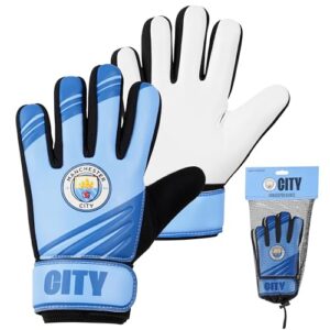 Manchester City F.C. Goalkeeper Gloves for Kids Teenagers Non Slip Padded Palms Size 5 or 7 Man City Gifts for Boys