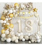 10th Birthday Decorations Sand White Gold,10th Birthday Balloon Garland Party Decorations with Nu...