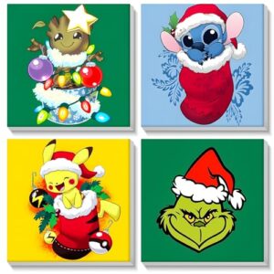 SENQAO Framed Christmas Paint by Numbers for Adults Kids Beginners - 4 Pack Cartoon Christmas Paint by Number on Canvas for Kids Ages 4-8-12 Girls
