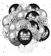 40th Birthday Balloons Decorations 18pcs Black Silver VINTAGE 1984 Happy 40th Birthday Party Late...
