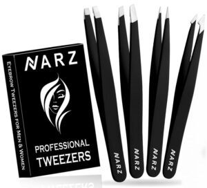 4Pcs Professional Tweezer for Facial Hair Women & Men Stainless Steel Precision Tweezers for Ingrown for Men & Wome