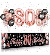 80th Birthday Decorations for Women,BTZO Black Rose Gold Happy 80th Birthday Banner Birthday Ball...