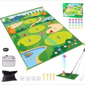Chipping Golf & Dart Practice Mats Golf Game Training Mat Indoor Outdoor Games for Adults Family Kids Play Equipment Stick Chip Golf Set Backyard Game (Club Included)