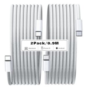 OCEEK USB C to USB C Charger Cable 2Pack 0.9M Fast Charging Type C Cable USB C Charger Cable for iPhone 15/Plus/Pro/Pro Max
