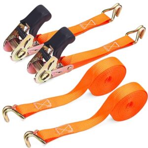 Ratchet Straps with Double Hooks 2 x 800KG Break Strength Ratchet Straps - 6M x 25mm Tie Down Straps with Cam Buckle for Car Roof Rack/Surfboard Kayak/Vans/Motorcycle/Luggage(2 SETS)