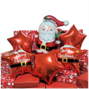 Matthew Balloons Santa Christmas Balloon plus 3x Red Star and 2x Merry Xmas Balloons Free Red Ribbon (Santa)