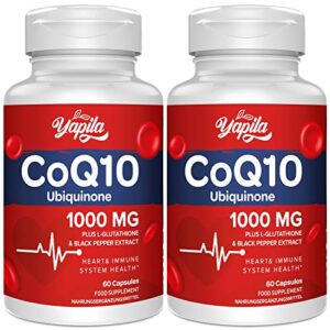 CoQ10 with L-Glutathione 1000mg Capsules - 100% Fermented Coq10 Supplement (2 Pack)
