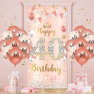 Rose Gold 40th Birthday Decorations Banner for Women