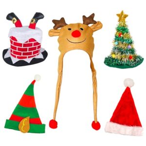 Blue Planet Fancy Dress Pack of 5 Novelty Christmas Hats Reindeer Assorted Festive Kids Adults Headwear Party Accessories Funny Xmas