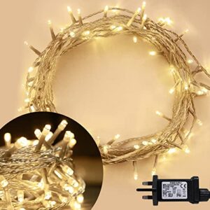 ANSIO® Christmas Lights 100 LED 10m/32ft Christmas Tree Lights for Indoor & Outdoor Warm White Decorations Fairy String Lights for Xmas Garden Bedroom & Party | Mains Powered Clear Cable            [Energy Class G]