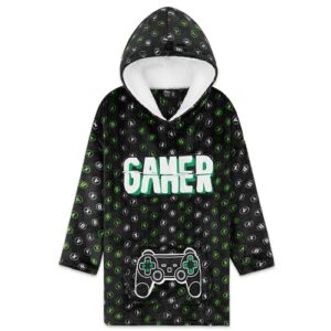 CityComfort Fleece Hoodie Blanket for Kids and Teenagers - Football One Size Kids Oversized Hoodie with Sherpa-Lined Hood Gaming Gifts for Kids