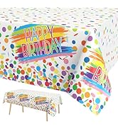 FunHot Birthday Tablecloth, Navy Blue and Gold Birthday Decorations, 54 x 108 Inch Waterproof Rec...