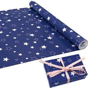 ADQUATOR 12m×44cm White Star Navy Blue Wrapping Paper Roll