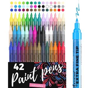 Acrylic Paint Pens - 42 Acrylic Paint Markers - Extra Fine Tip Paint Pens (0.7mm) - Great for Rock Painting
