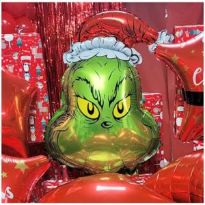 Matthew Balloons The Grinch Christmas Balloon plus 3x Red Star and 2x Merry Xmas Balloons Free Red Ribbon (Grinch)