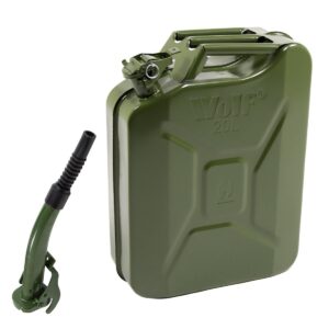 Wolf 20 Litre Metal Jerry Can with Pouring Spout in Army Green 20L Fuel Gas Diesel Gasoline Petrol Oil Tank Canister 3 Handle Durable Containe