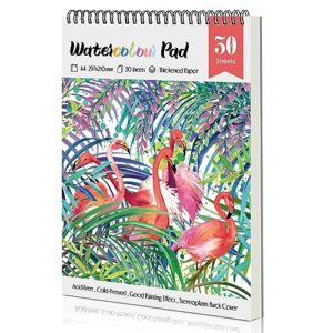 Yordawn Watercolour Paper A4 Watercolour Sketchbook with 30 Sheets Art Supplies for Artists Adults Teens Kids Textured Paper Drawing Pad Watercolour Book for Painting Drawing Sketching Flamingo