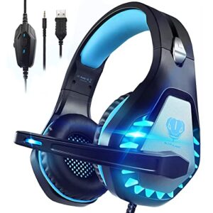 Pacrate Gaming Headset for PS4 PS5 PC Switch Xbox Headset with Noise Cancelling Wired Headset with LED Light & Mic for Mac Laptop Gaming Headset Soft Memory Earmuffs