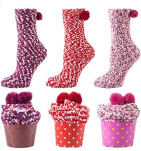 Fluffy Socks Women Cupcake Winter Warm Socks Girls Gifts Cosy Thermal Socks Soft Bed Socks for Christmas Birthday Party Holiday Gifts Multicolored