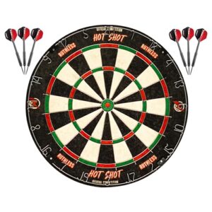 Ruthless Hot Shot Dart Board | Endurance Round Wire Sisal Dartboard Including 2 sets of Steel Tip Darts (DB073)