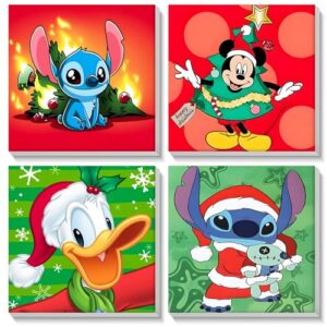 Framed Christmas Paint by Numbers for Adults Kids Beginners - 4 Pack Stitch Christmas Paint by Number on Canvas for Kids Ages 4-8-12 Girls