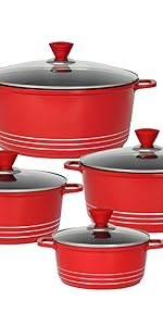 5pc stockpot set non stick red