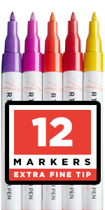 Paint pens for Rock Painting, Stone, Ceramic, Glass, Wood. Set Acrylic Paint Markers Extra-fine tip
