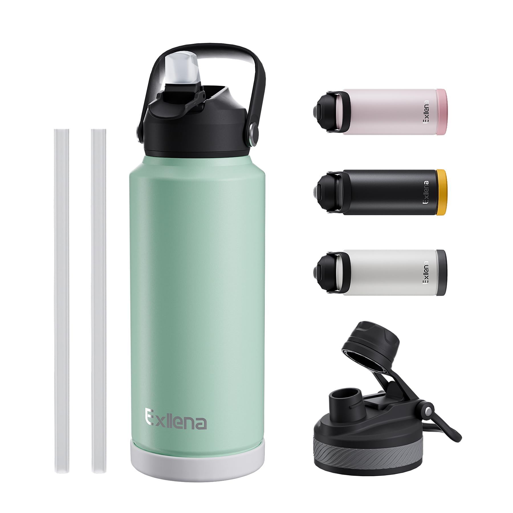 Exllena Insulated Water Bottles with Straw - 1 Litre