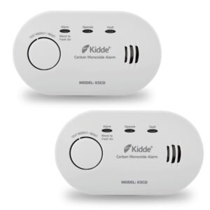 Twin Pack Kidde 5CO Battery Powered Carbon Monoxide Alarm and Detector - 10 Year Sensor Life with AA Batteries