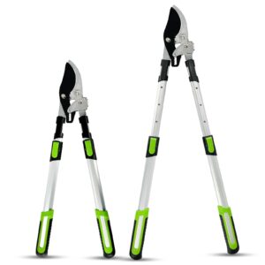 Crystals Telescopic Ratchet Bypass Lopper – Tree Lopper for Gardening Heavy Duty – Hand Loppers Extendable from 28 to 35 Inches – Sharprazor C50 Blade - Gree