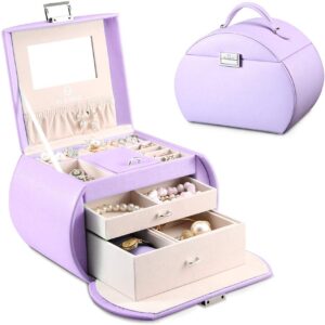 Vlando Jewellery Box for Teen Girl Jewellery Organizer with Mirror for Rings Bracelets Earrings Necklaces PU Leather Gift for Girls and Women (Purple)