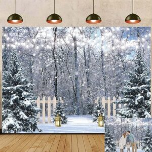Winter Scene Backdrop Snow Wonderland Pine Tree Forest Photography Background Christmas New Year Holiday Party Decoration Portrait Studio Booth Photobooth Props (7X5FT：210x150cm)