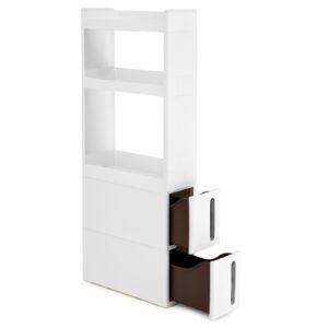 SONGMICS Narrow 3 Shelves 2 Drawers Recess Cabinet with Wheels for Kitchen Bathroom and Cellar 17cm Wide White KFR06WT