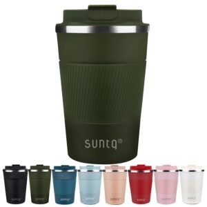 SUNTQ Reusable Coffee Cups Travel - Coffee Travel Mug with Leakproof Lid - Thermal Mug Insulated Cup - Stainless Steel Travel Cup with Rubber Grip - for Hot and Cold Drinks