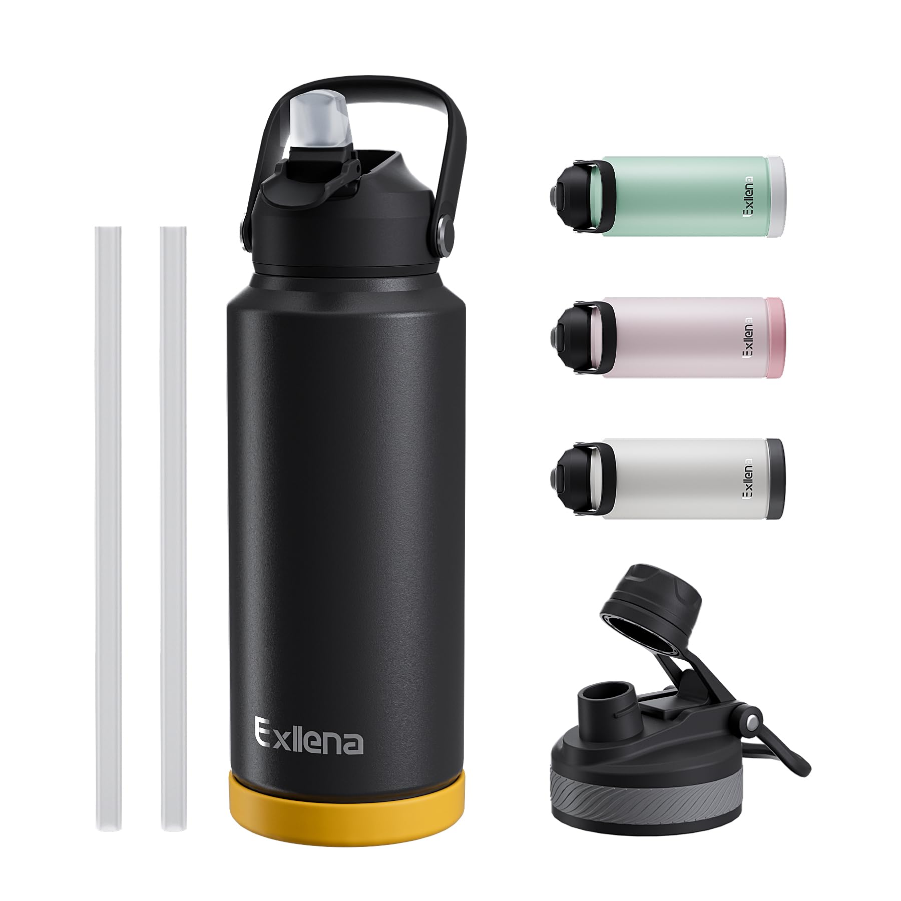 Exllena Insulated Water Bottles with Straw - 1 Litre