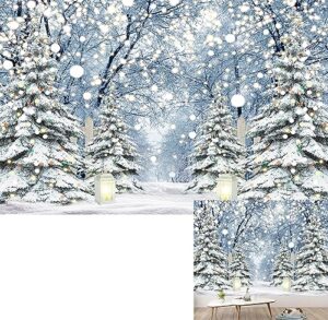 BINQOO Winter Forest Scene Backdrop let it snow backdrop winter white photography background snowman wonderland bokeh photo booth background Wedding party (7x5FT