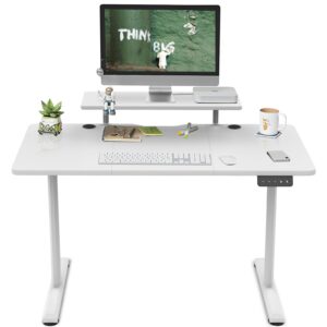 TRIUMPHKEY 120x60cm Height Adjustable Standing Desk with Monitor Shelves Height Adjustable Electric Standing Desk Storage Shelf Height Adjustable Desk Home Office Splice Board White