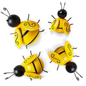 4pc Bumble Bee Garden Ornaments Outdoor Garden Decorations - 3D Bee Metal Garden Ornaments for Garden Fence Decorations or Garden Accessories - Bee Gifts for Garden Wall Decorations (Bumble Bees)